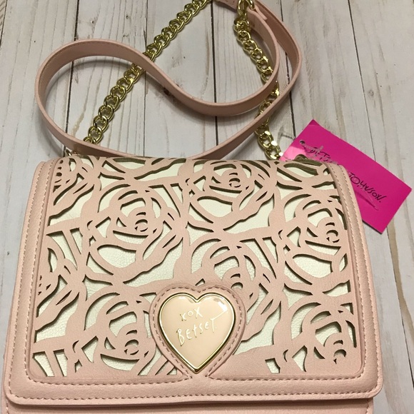 🌺 Betsey Johnson Pink lace-look  Crossbody Purse - Picture 2 of 5